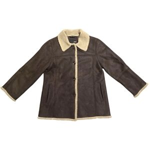 utex Chocolate Brown Faux Suede Coat | Women's Medium | Cream Teddy Sherpa Lined